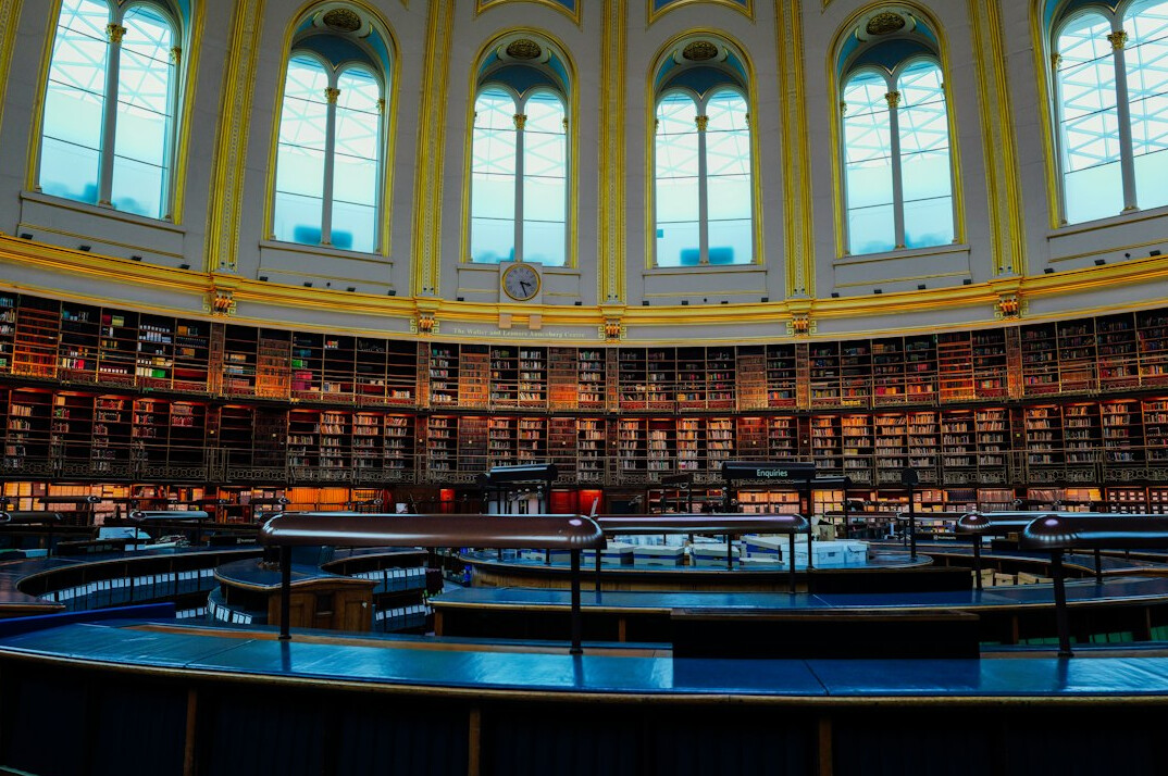 Wide old library reading room